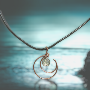 Copper Crescent Moon Necklace. A Shimmering Emblem of Nighttime Beauty