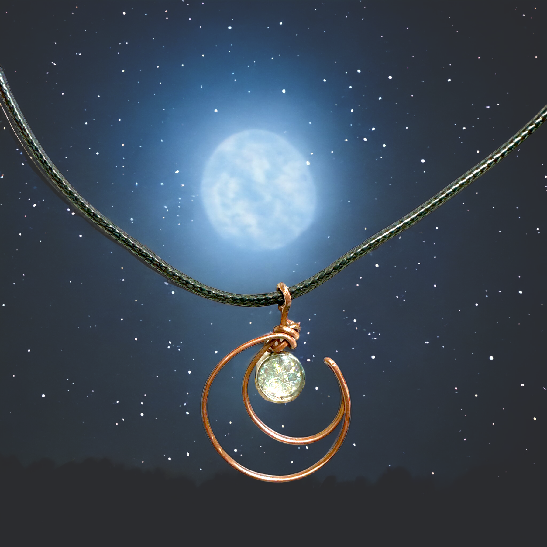 Copper Crescent Moon Necklace. A Shimmering Emblem of Nighttime Beauty