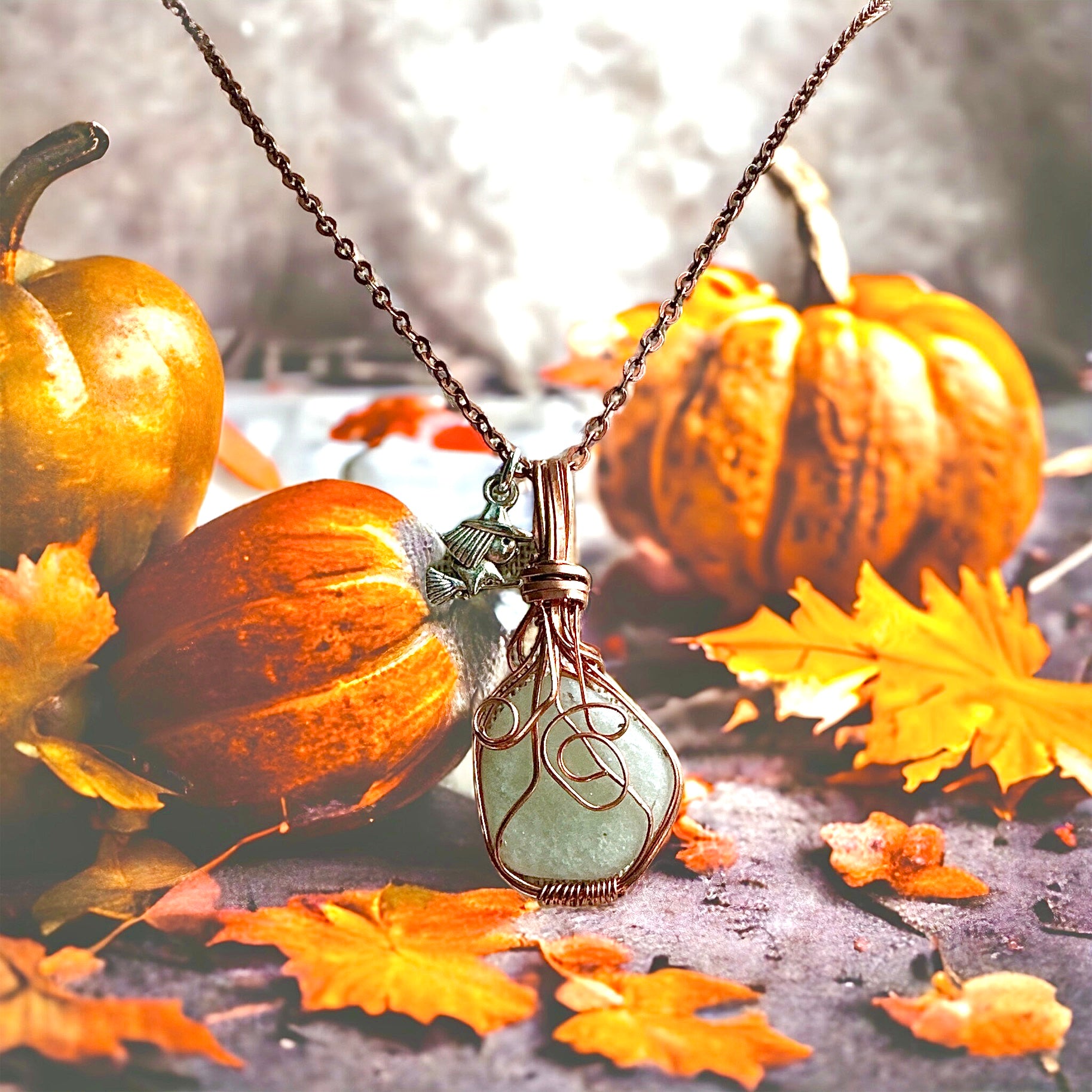 Cottagecore pumpkin necklace for halloween, fall and autumn