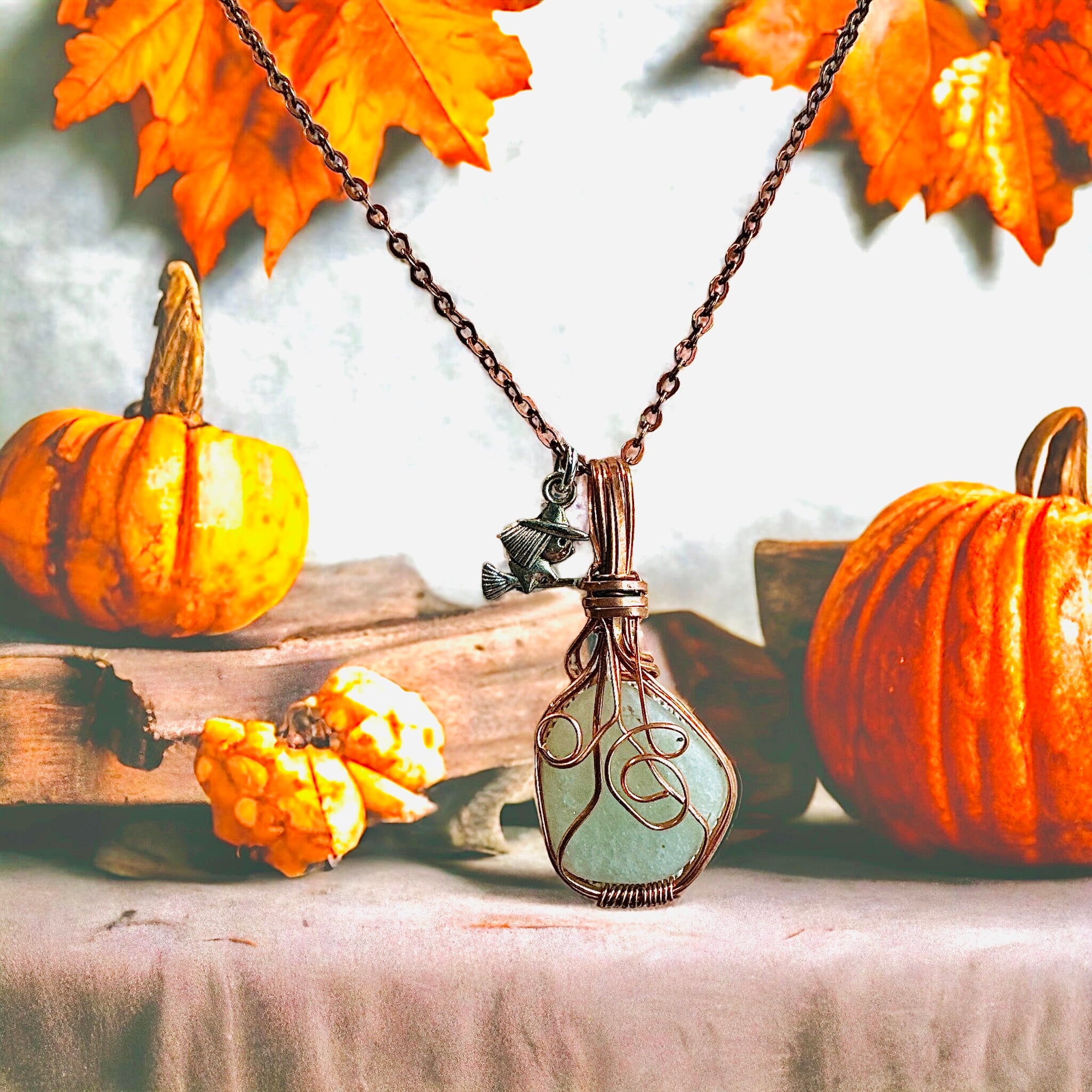 Cottagecore pumpkin necklace for halloween, fall and autumn