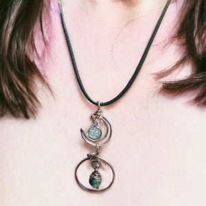 Twins in the Night necklace globe and moon pendant for women - Bespoke Jewelry