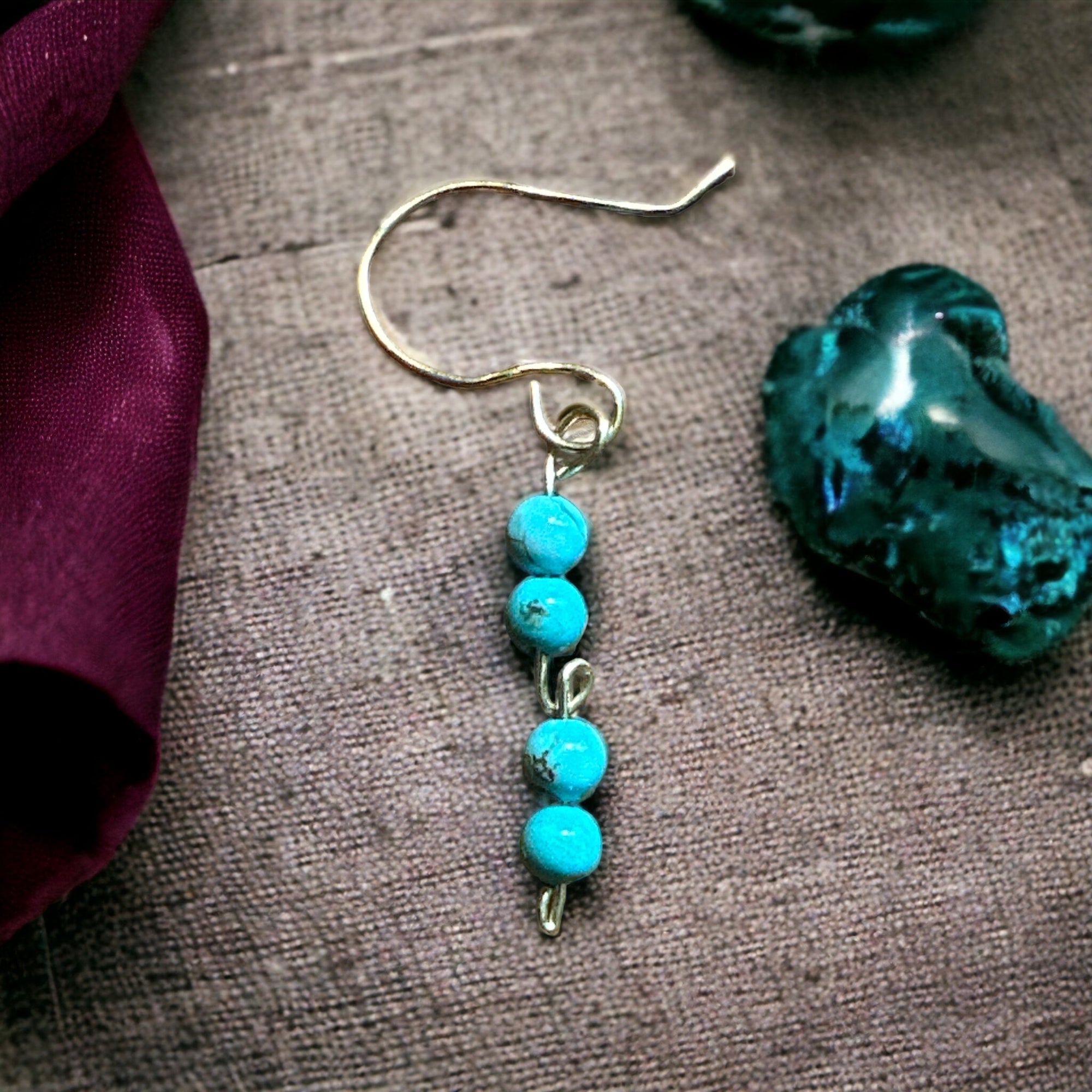 14k Dainty Turquoise Dangle Earrings - 4mm gemstones