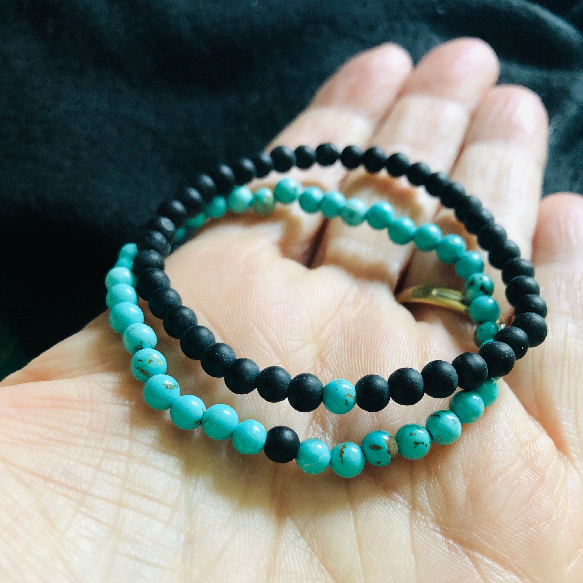 Turquoise and Black Beaded Boho Bracelet Set