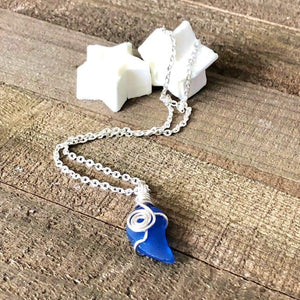 Blue Sea Glass Necklace Jewelry - Hand Stamped Trinkets Jewelry