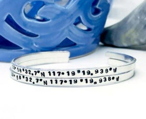 Custom cuff bracelet coordinates, Destination latitude longitude gifts - Hand Stamped Trinkets Jewelry