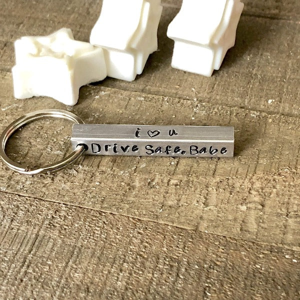 Hand Stamped Trinkets Keychain Drive Safe I Need You Here Key Ring
