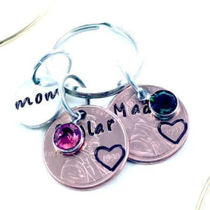 Hand Stamped Trinkets Keychain Engraved Coin Jewelry for Mom Mother's Day