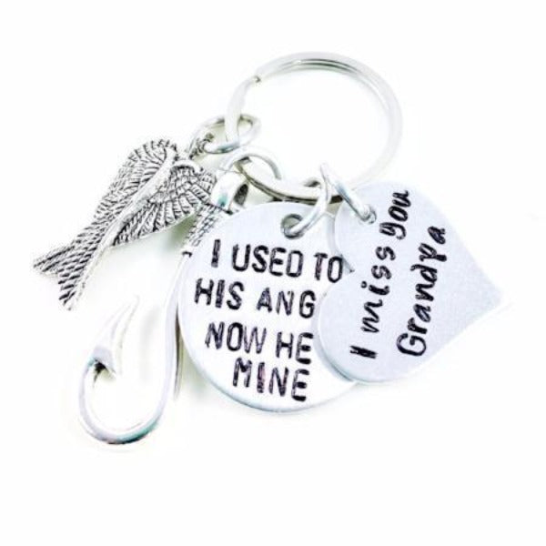 Hand Stamped Trinkets Keychain Memorial Jewelry For Loss Of Father, Personalized Sympathy Gifts