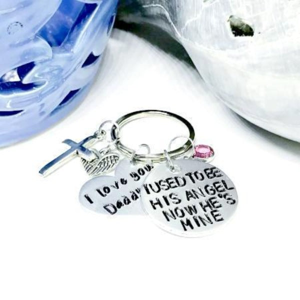 Hand Stamped Trinkets Keychain Memorial Jewelry For Loss Of Father, Personalized Sympathy Gifts