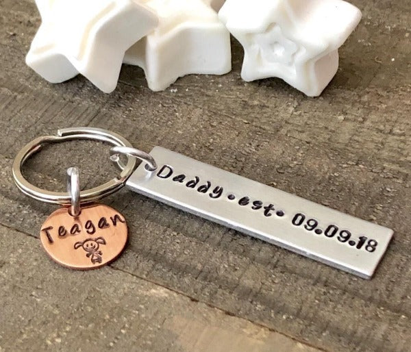 Hand Stamped Trinkets Keychain Personalized Gift for New Dads that is Meaningful and Thoughtful