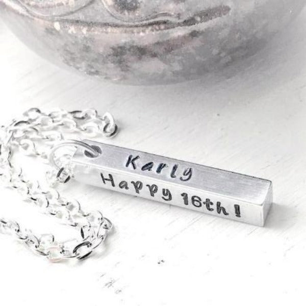 Hand Stamped Trinkets Necklace Custom 16th Birthday Gifts for Him Her