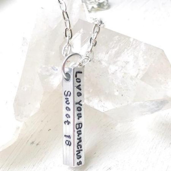 Personalized Sweet 16 Necklace With Key Charm Hand Stamped 