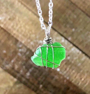 Hand Stamped Trinkets Necklace Green Sea Glass Jewellery Necklace