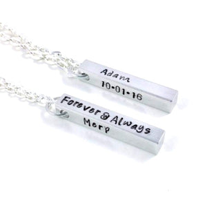 Hand Stamped Trinkets Necklace Personalized Gifts for Him or Her, 3D bar