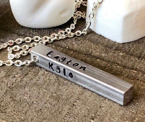 Hand Stamped Trinkets Necklace Personalized Gifts for Him or Her, 3D bar