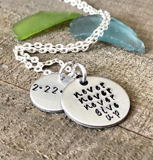 Hand Stamped Trinkets Necklace Sobriety Jewelry {Never Give Up Necklace}