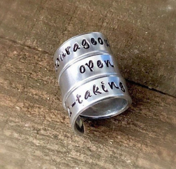 Hand Stamped Trinkets Rings Boho Rings - Engraved and Adjustable - Wide and Skinny