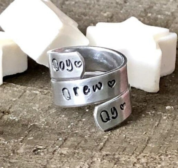 Hand Stamped Trinkets Rings Boho Rings - Engraved and Adjustable - Wide and Skinny
