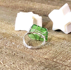 Hand Stamped Trinkets Rings Handmade Green Sea Glass Ring