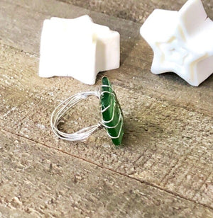 Hand Stamped Trinkets Rings Handmade Green Sea Glass Ring