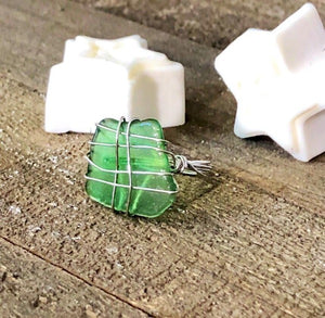 Hand Stamped Trinkets Rings Handmade Green Sea Glass Ring