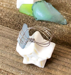 Hand Stamped Trinkets Rings Handmade White SeaGlass Ring