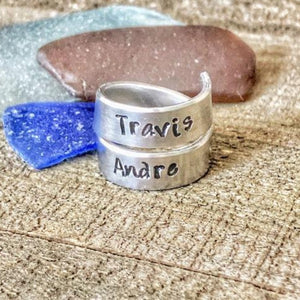 Hand Stamped Trinkets Rings Personalized Adjustable Double Wrap Boho Name Rings