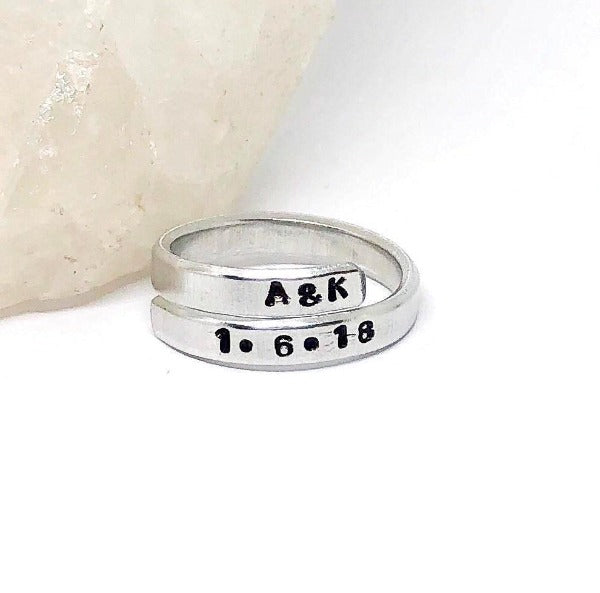 Hand Stamped Trinkets Rings Personalized Double Twist Stacking Rings- Engraved and Adjustable