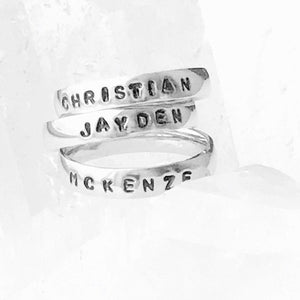 HandStampedTrinkets Rings Custom Engraved Rings with Names - Silver