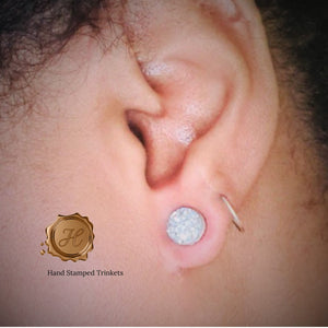 Pressure earring Keloid CZ diamond crystal or druzy, Mens earrings ear clip on, Scar treatment auricle earlobe 8mm earrings for men