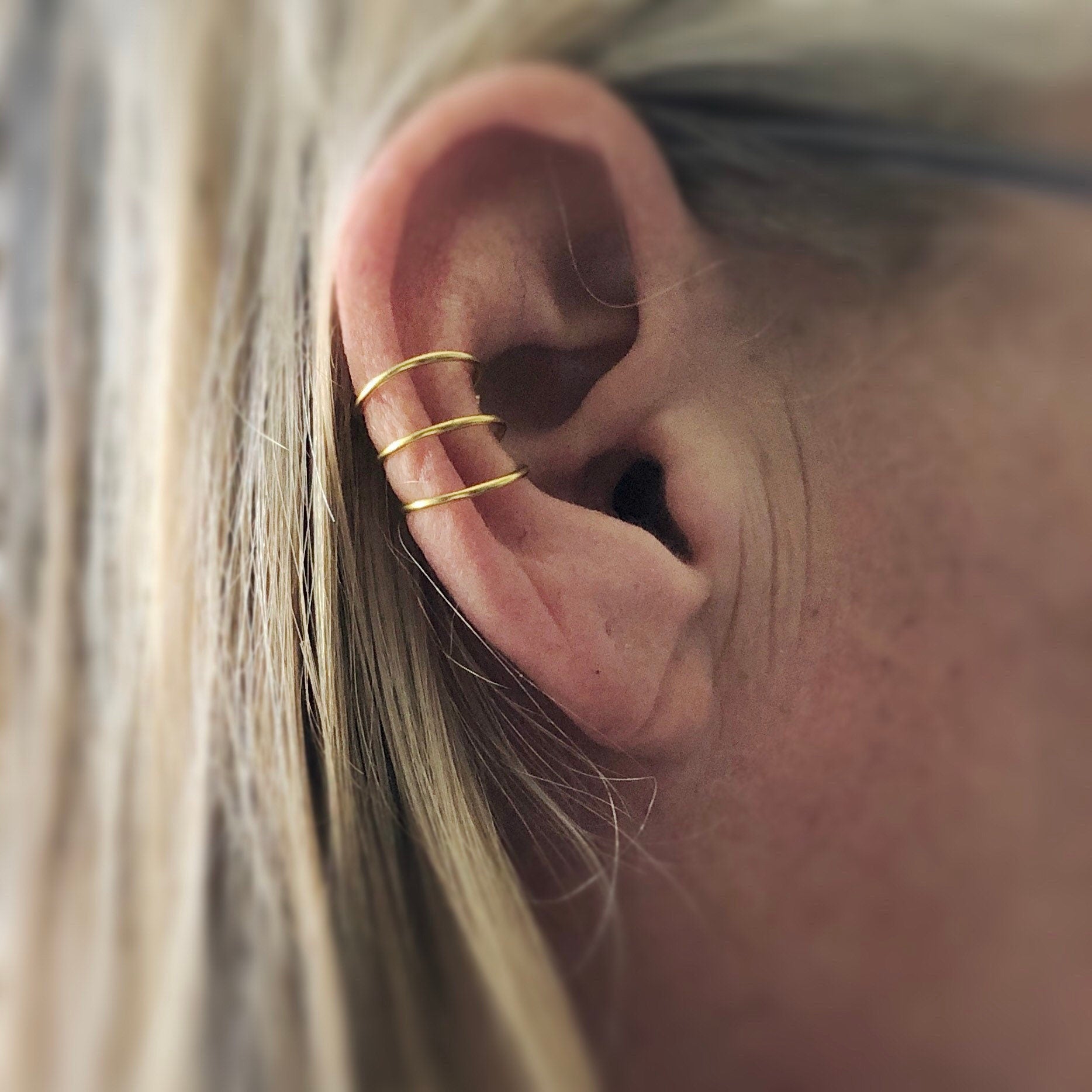 Illusion ear cuff hoop earrings gold conch, Ear cuff no piercing helix hoop earcuff, conch jewelry fake piercing, double, triple earring set