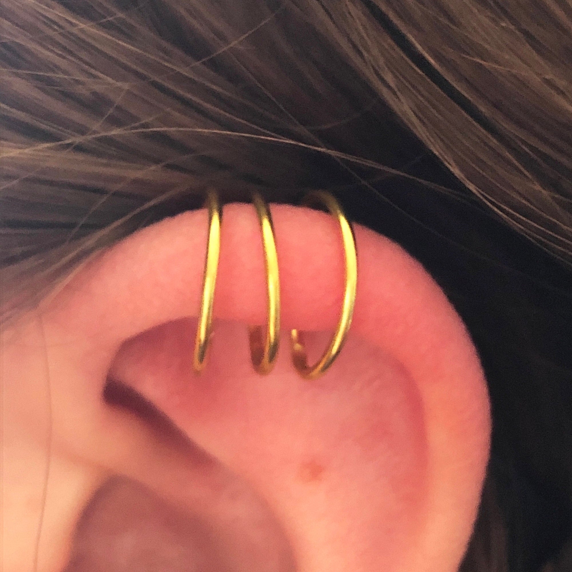 Illusion ear cuff hoop earrings gold conch, Ear cuff no piercing helix hoop earcuff, conch jewelry fake piercing, double, triple earring set