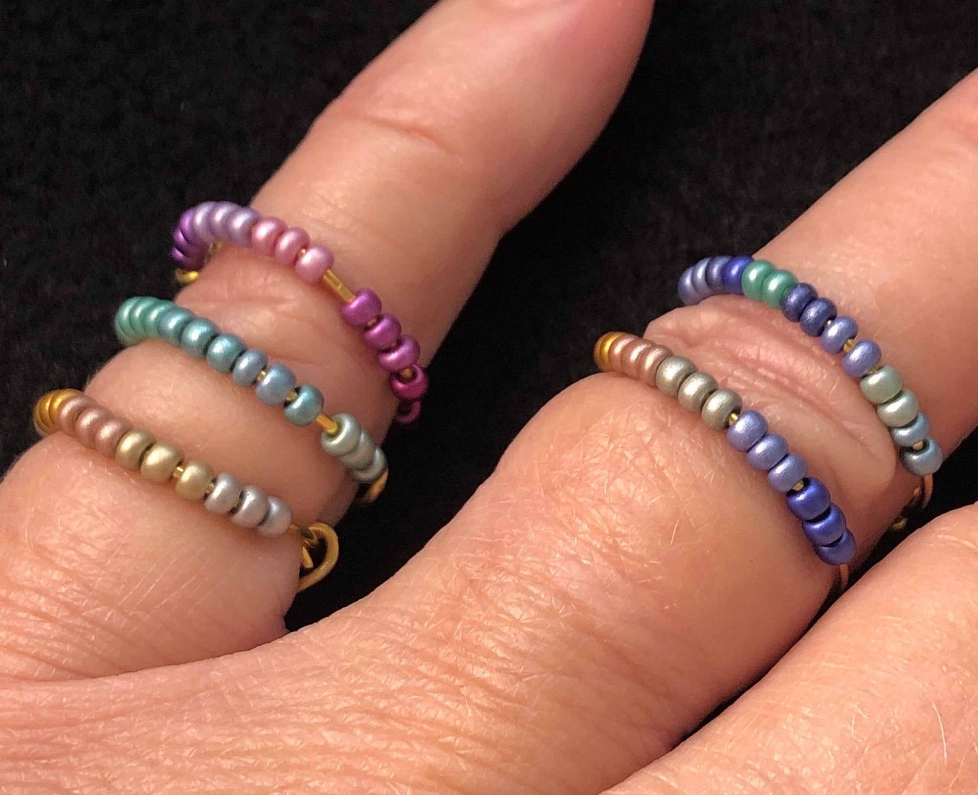 Set of two Dainty ring stack beaded rings  - Choose your colors