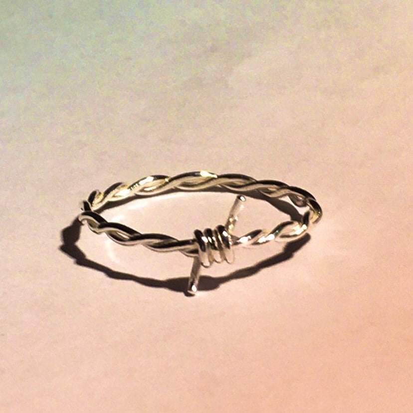 Personalized eboy barbed wire ring • Cyberpunk gothic ring • Silver punk jewelry • Goth wire wrapped ring • Edgy biker ring • 4 colors