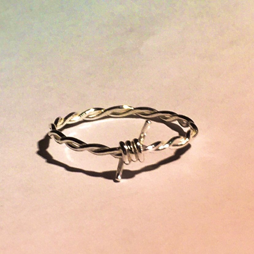 Silver Barbed wire ring, barbed wire choker and Barbed wire bracelet • Spiked ring Punk ring grunge aesthetic