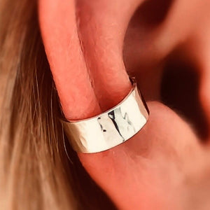 Adjustable ear cuff jewelry Sterling silver earrings • Textured earrings hammered • Ear cuff no piercing • Huggie earcuff conch hoop