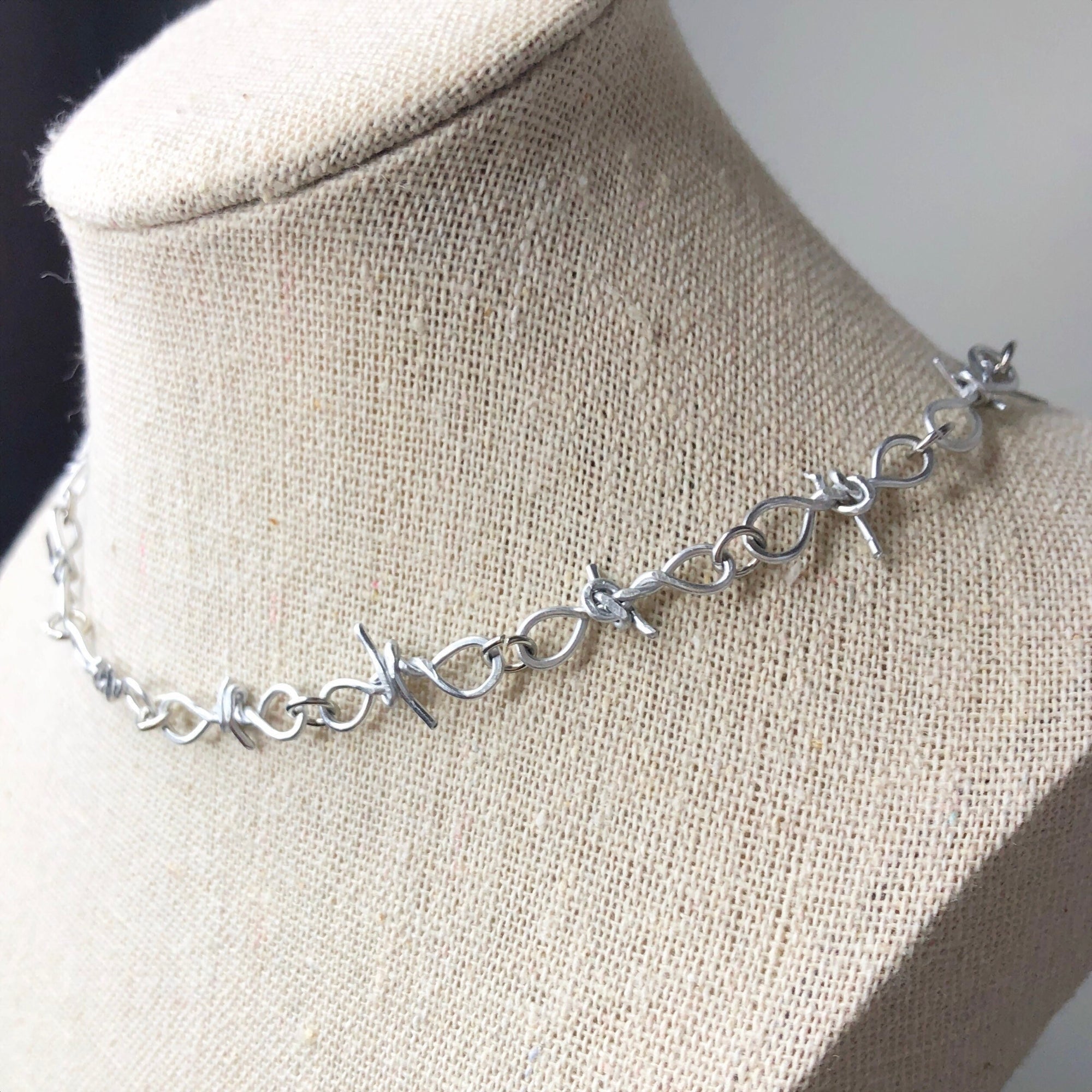 Barbed wire necklace choker • Barbed wire ring bracelet necklace set • Spiked punk choker necklace • Punk ring with thorns silver gold black