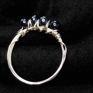 Black rainbow obsidian spider eye stone ring • Waterproof Iridescent black taramtula eyes ring • Black obsidian ring silver arachnid jewelry
