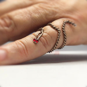 Handmade garnet snake ring, Ruby eyes snake ring, Wicked evil gifts, shabby chic snake ring, Aesthetic gothic ring, Hammered adjustable ring