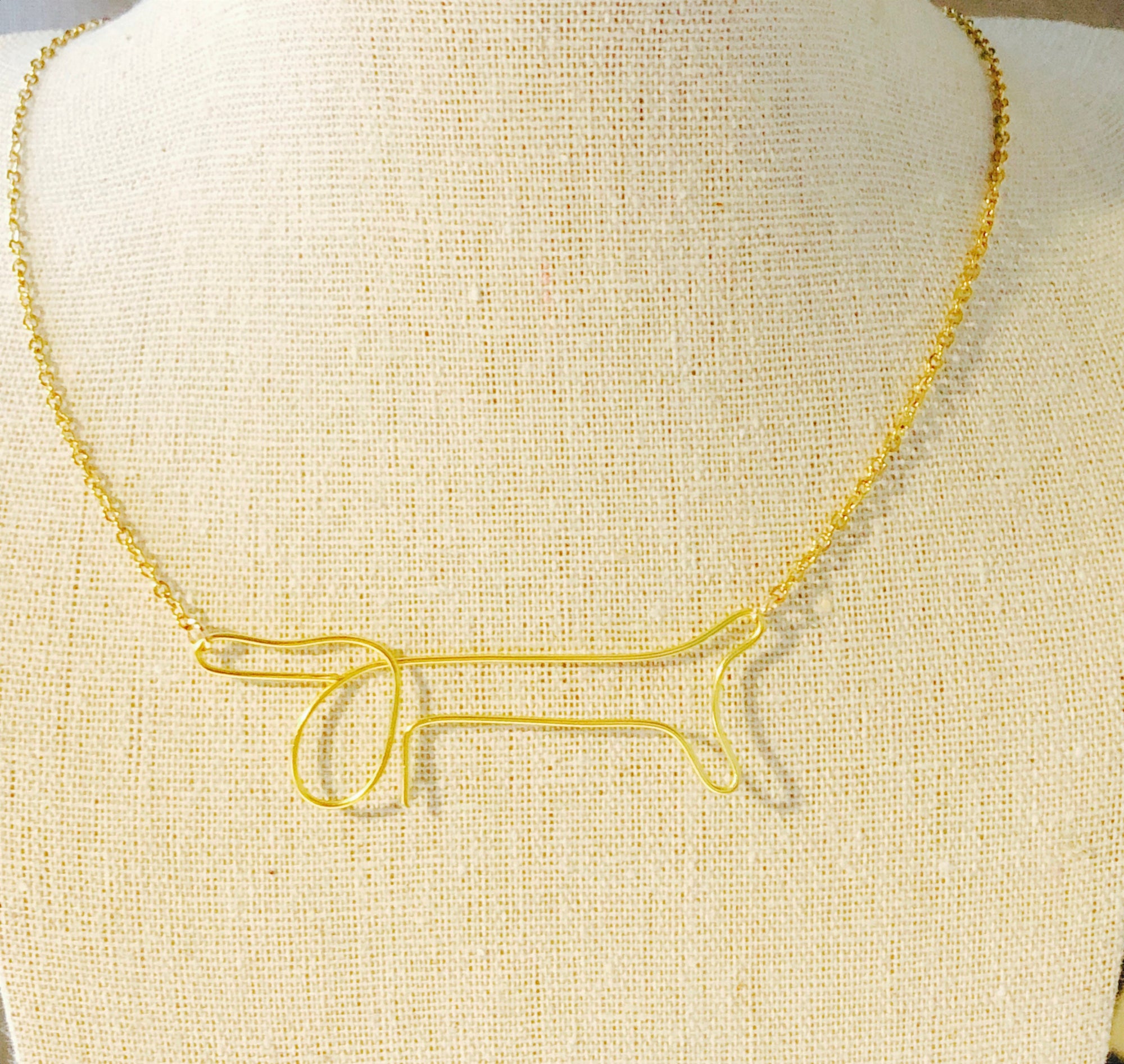 Gold Sausage dog dachshund gifts • Pablo Picasso doxie wearable art • Longhaired dachshund art • Picasso reproduction dachshund necklace