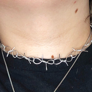 Sterling Silver Barbed wire necklace choker hip hop pop aesthetic