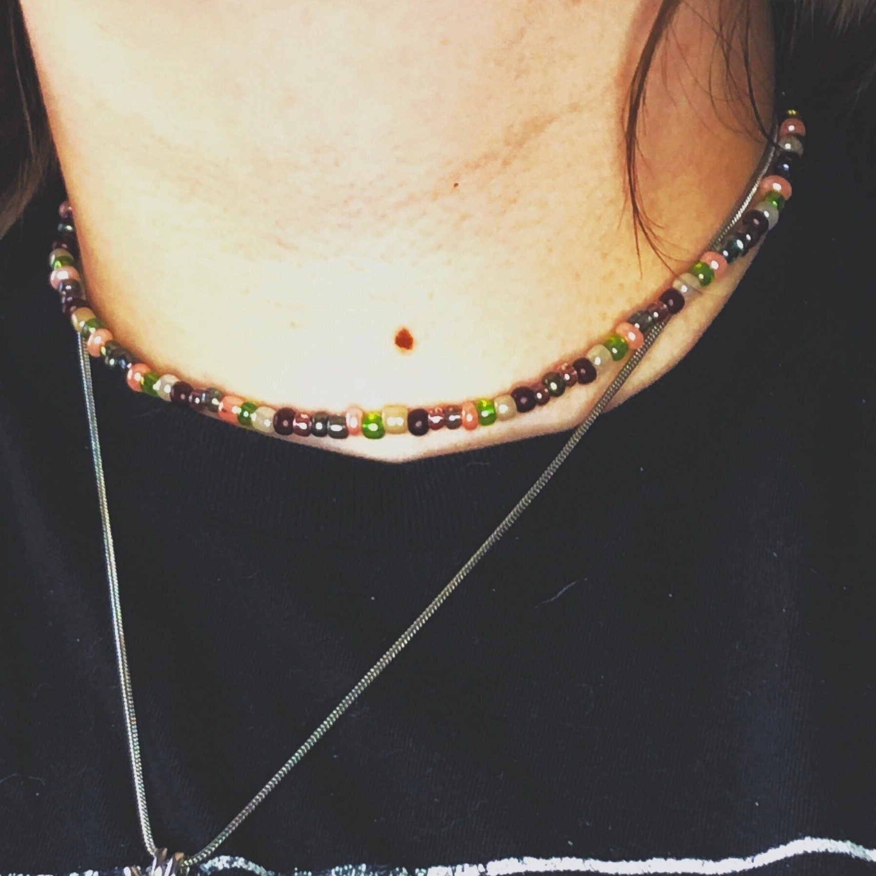 Woodland colors minimalist necklace • Dainty necklace collar choker necklace • Beaded necklace collier femme • Gypsy necklace hippie jewelry