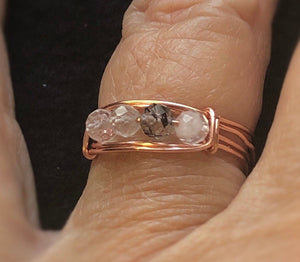 Black rutilated quartz ring • Black quartz ring • Healing negative energy protection • Rose gold braided ring • Sterling silver, 14k gold