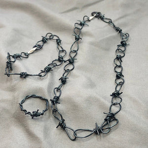 Set Barbed wire necklace choker and Barbed wire ring set • Barbed wire bracelet • Spiked choker Punk choker necklace • Punk ring