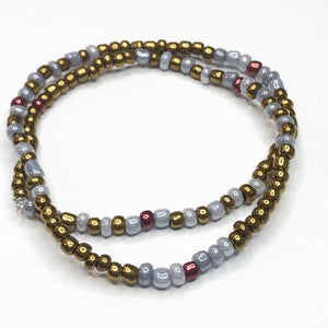 Gold silver beaded bracelet set • Gold bead bracelet wrap • Multi color boho bracelet • Spiral silver bead bracelet • Wrap bracelet set