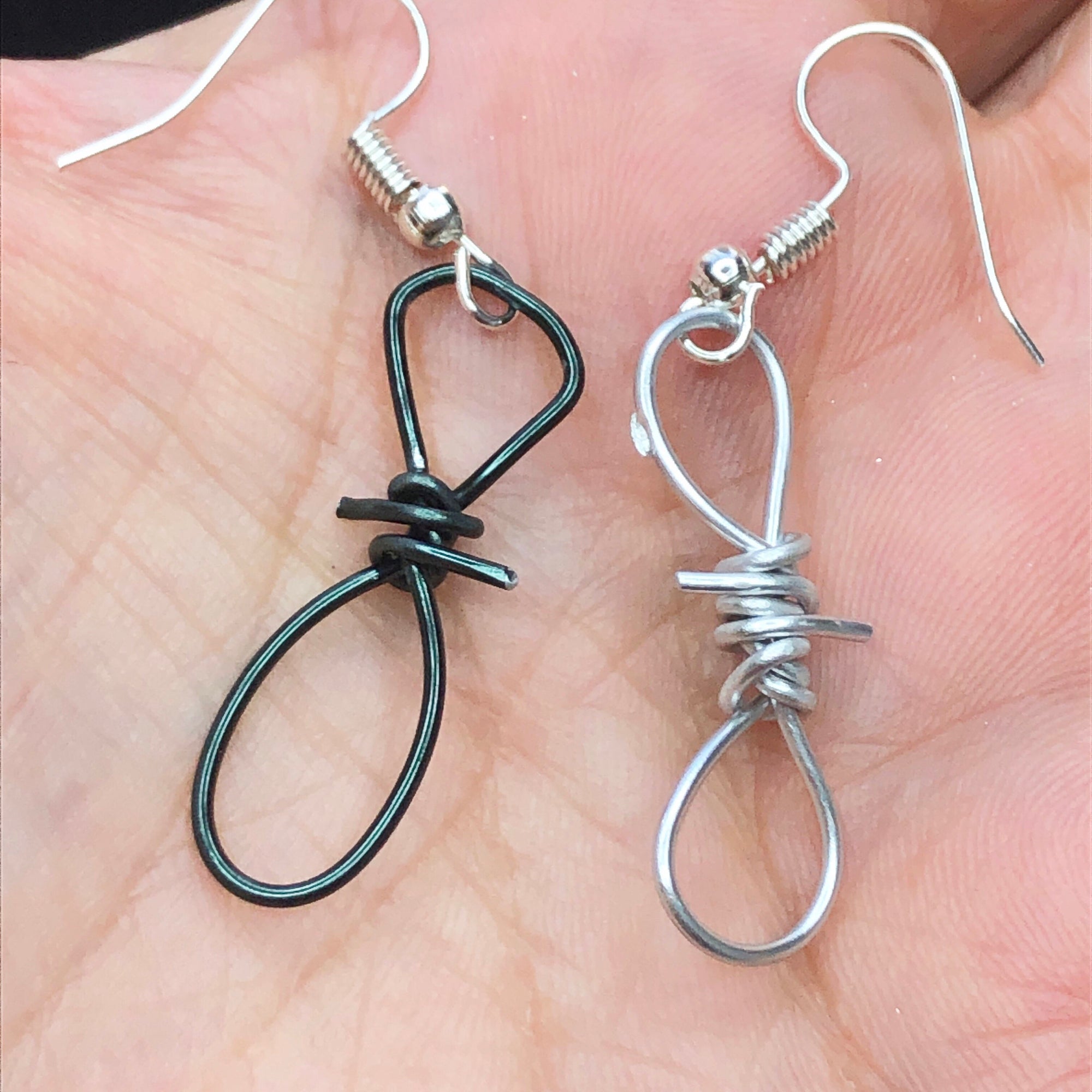 Barbed wire earrings for men • Unusual drop earrings • Mens dangle earring • Emo punk earrings • Spike grunge jewelry • Axe earrings