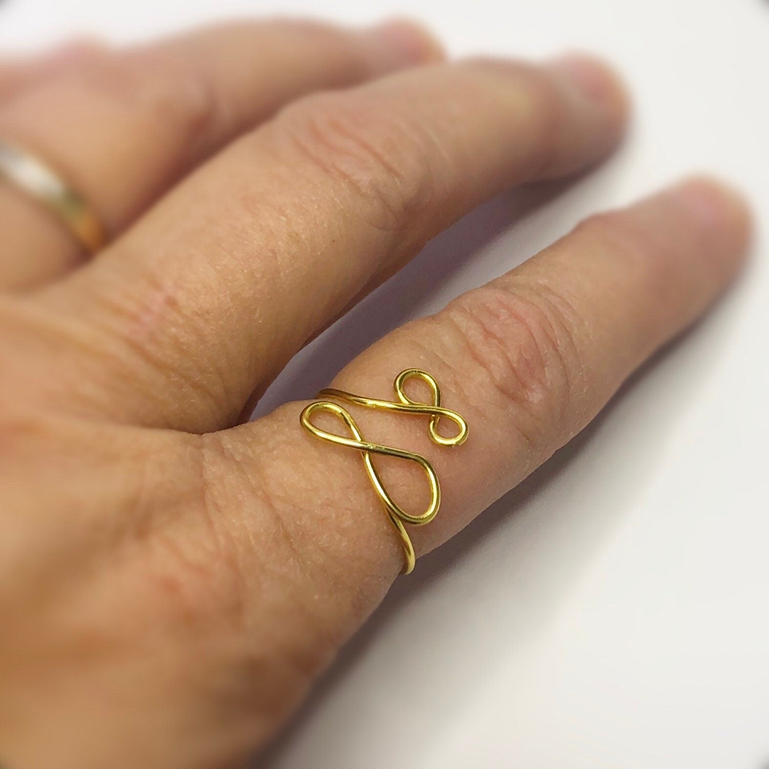 Double infinity gold ring • Adjustable couple promise ring for her • Love knot jewelry