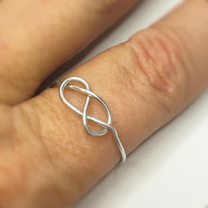 Silver Infinity knot ring • Adjustable couple promise ring for her • Sterling silver Love knot jewelry pinky ring wrap