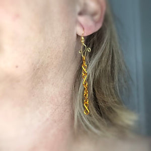 Chain link earrings gold earrings dangle • Extra long earrings • Hoop and chain earrings • Fun quirky earrings • Simple dangle earrings