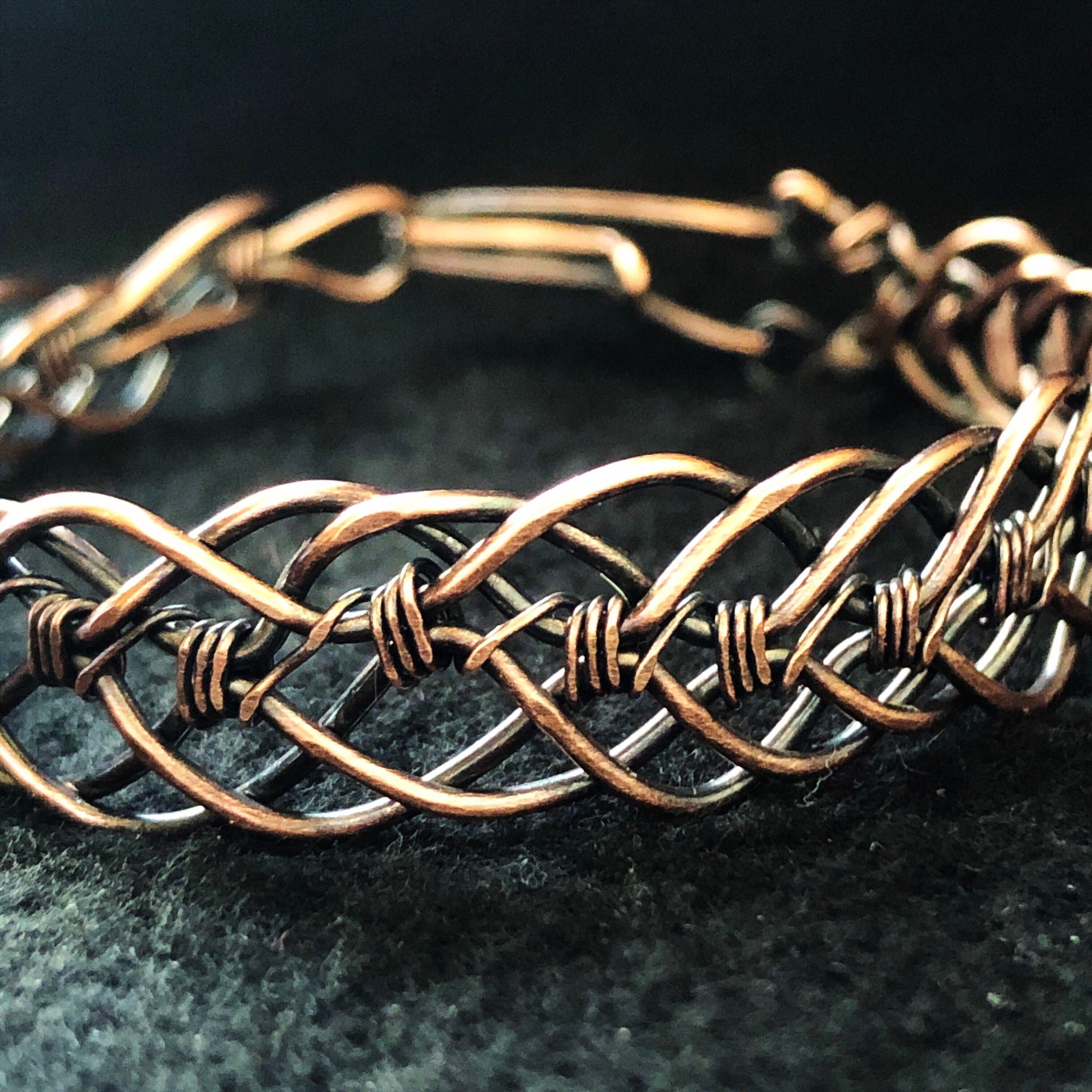 Men’s or women’s unisex copper weave bracelet with or without patina